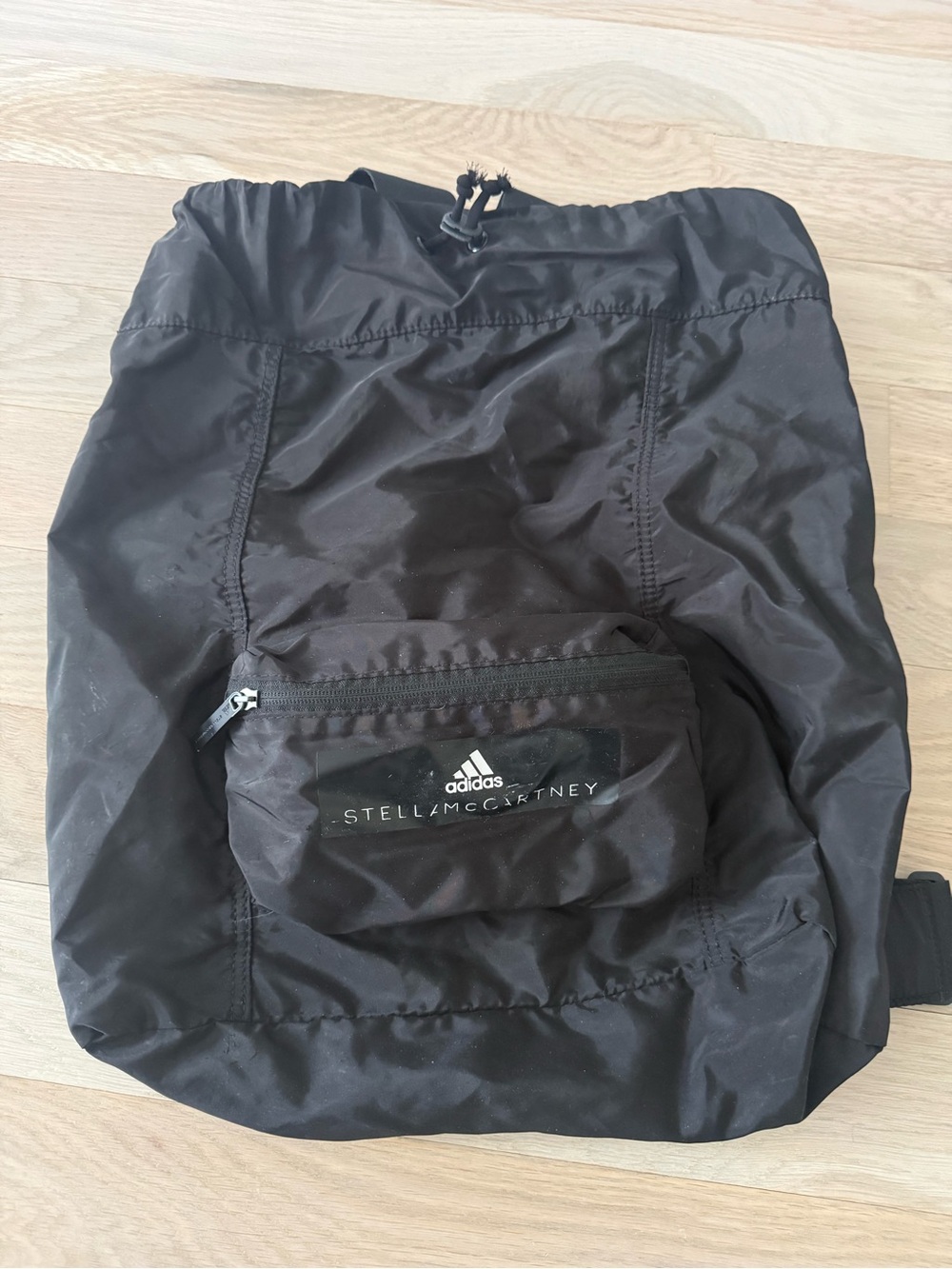 Adidas by Stella McCartney Black Logo Front Zip Drawstring Bag